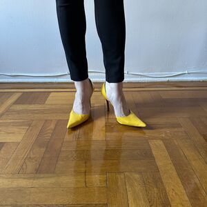 Bakers Yellow Patent D'orsay Wooden heel Size 11